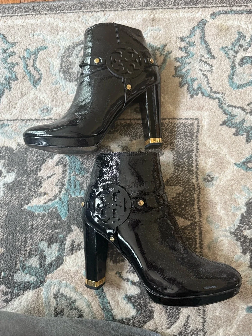 Tory Burch Black Patent Leather Logo Whitney Boots